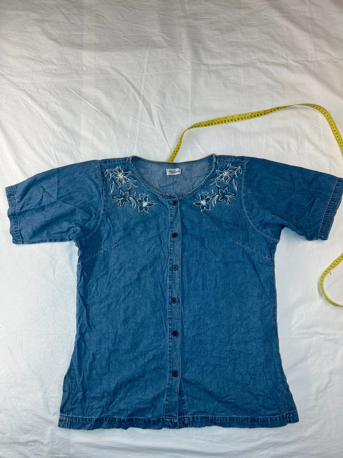 Blouse à manches courtes en jean bleu atlas for women